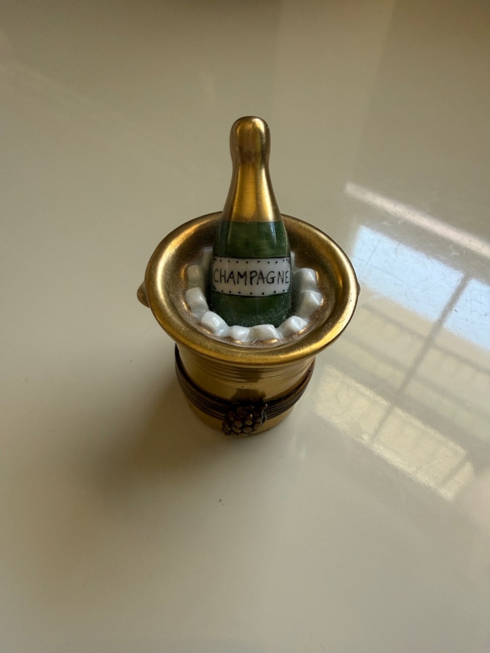 Limoges Gold Champagne Bottle in Ice Bucket Trinket Box